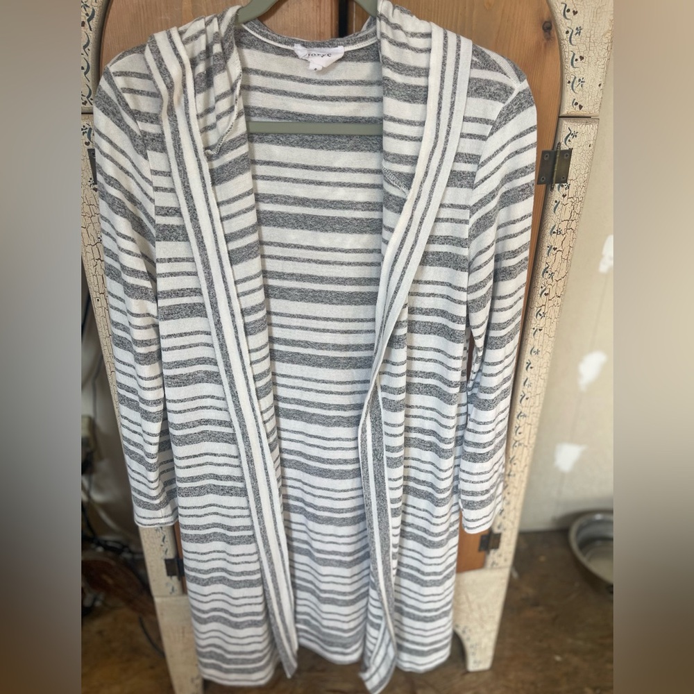 Striped Gray and White Women's Cardigan